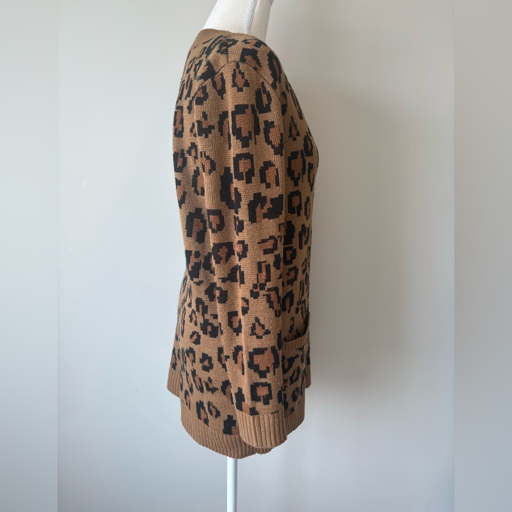 Beau Hudson Leopard Knit Cardigan Oversized XXS V Neck - Picture 2 of 10